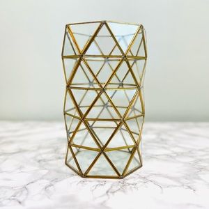 NWT Large Gold Geometric Glass Hurricane